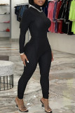 Black Fashion Sportswear Solid Basic Turtleneck Long Sleeve Two Pieces