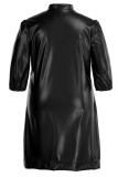 Black Fashion Casual Solid Mandarin Collar A Line Plus Size Dresses