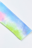 Powder Blue Fashion Casual Print Tie-dye O Neck Long Sleeve Two Pieces