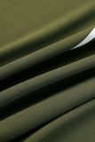 Army Green Fashion Casual Plus Size Print Asymmetrical O Neck Long Sleeve Dresses