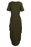 Green Fashion Casual Plus Size Print Asymmetrical O Neck Long Sleeve Dresses