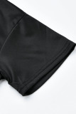 Black Casual Street Solid Tassel Split Joint O Neck T-Shirts
