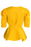 Yellow cardigan Short Sleeve Solid