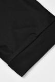 Black Fashion Casual Print Slit V Neck Plus Size Two Pieces