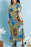 Multicolor Fashion Casual Print Basic V Neck Plus Size Dresses