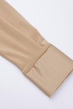 Khaki Fashion Casual Solid Basic V Neck Plus Size Jumpsuits