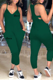 Black Sexy Casual Letter Print Backless Spaghetti Strap Regular Jumpsuits