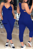 Burgundy Sexy Casual Letter Print Backless Spaghetti Strap Regular Jumpsuits