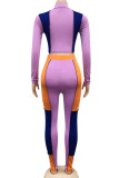 Purple Sexy Solid Split Joint Mandarin Collar Long Sleeve Two Pieces