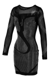 Silver Fashion Sexy Patchwork Split Joint See-through O Neck Long Sleeve Dress