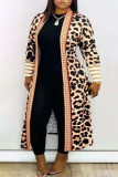 Red Fashion Casual Print Leopard Cardigan Plus Size Overcoat