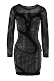 Gold Fashion Sexy Patchwork Split Joint See-through O Neck Long Sleeve Dress