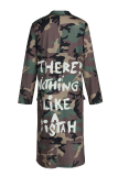 Red Fashion Casual Turndown Collar Long Sleeve Regular Sleeve Letter Print Camouflage Print Coats