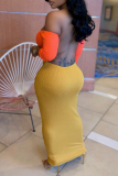Yellow Fashion Sexy Color Lump Split Joint Cut Out Off the Shoulder Wrapped Skirt Dresses