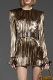 Gold Fashion Elegant Solid Patchwork Fold O Neck A Line Dresses