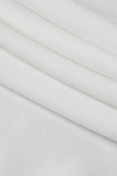 White Casual Solid Split Joint V Neck Straight Dresses
