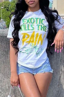 Yellow Casual Print Patchwork O Neck T-Shirts