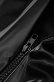 Black Fashion Street Solid Split Joint Zipper Plus Size