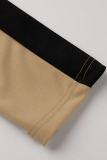 Khaki Sweet British Style Solid Split Joint Turn-back Collar Long Sleeve Dress Plus Size Dresses