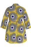 Yellow Casual Print Patchwork V Neck A Line Plus Size Dresses