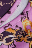 Purple Sexy Print Split Joint One Shoulder Skinny Jumpsuits
