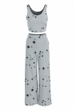 Grey Fashion adult Ma'am OL Print Two Piece Suits Straight Sleeveless Two Pieces