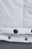 White Casual Street Solid Split Joint Draw String Buttons Zipper Outerwear