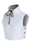 White Casual Street Solid Split Joint Draw String Buttons Zipper Outerwear