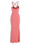 Pink Sexy Casual Solid Backless Spaghetti Strap Sleeveless Dress