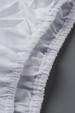 White Casual Bubble sleeves Short Sleeves O neck Lantern skirt Knee-Length Solid Dresses