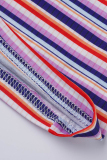 Stripe Fashion Casual Striped Print Bandage O Neck Plus Size Two Pieces