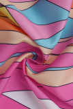Pink Fashion Casual Print Bandage Split Joint Turndown Collar Plus Size Tops