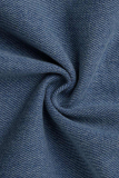 Blue Fashion Casual Solid Patchwork Turndown Collar Loose Denim Jacket