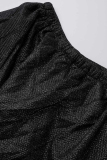 Black Fashion Sexy Solid Patchwork Slit Off the Shoulder Evening Dress