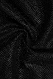Black Fashion Sexy Solid Patchwork Slit Off the Shoulder Evening Dress
