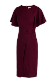Purple Casual Solid Split Joint O Neck Straight Dresses