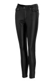 Black Casual Solid Split Joint High Waist Pencil Solid Color Bottoms