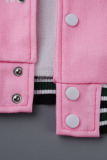 Pink Casual Print Patchwork Buckle Outerwear