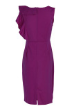 Purple Casual Elegant Solid Split Joint Flounce O Neck One Step Skirt Dresses