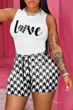 White Casual Print Patchwork O Neck Sleeveless Two Pieces