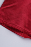 Red Fashion Casual Solid Patchwork V Neck Irregular Dress