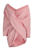 Pink Casual Solid Patchwork Fold Asymmetrical V Neck T-Shirts