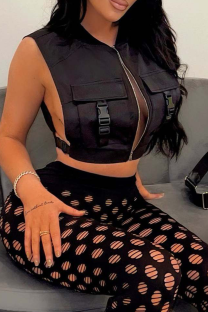 Black Sexy Solid Patchwork V Neck Tops