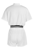 White Casual Patchwork Zipper Short Sleeve Two Pieces