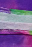 Deep Blue Casual Print Tie Dye Split Joint U Neck Straight Dresses