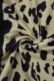 Blue Fashion Casual Print Leopard Split Joint O Neck Long Sleeve Dress