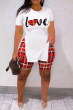 Red Fashion Casual Letter Print Slit O Neck Plus Size Two Pieces