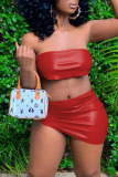 Red Sexy Solid Bandage Patchwork Asymmetrical Strapless Sleeveless Two Pieces