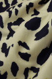 Black Fashion Casual Print Leopard Split Joint O Neck Long Sleeve Dress
