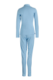 Sky Blue Casual Solid Basic Half A Turtleneck Long Sleeve Two Pieces